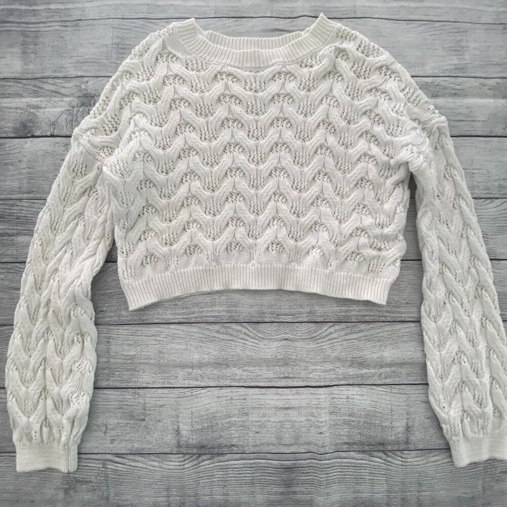 Willow & Wind White Crop Crochet Knit Sweater Size Small